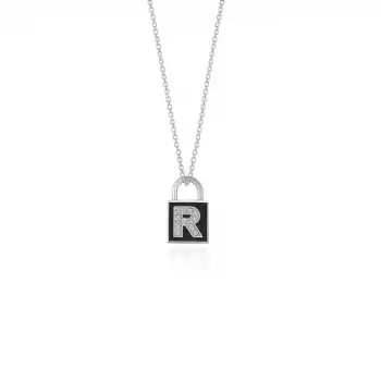 Diamond Lock Letter R Enamel Necklace