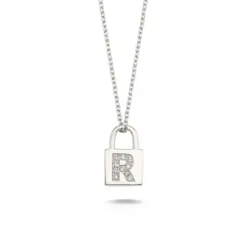 Diamond Lock Letter R Pendant Necklace