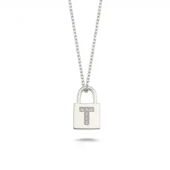 Diamond Lock Letter T Pendant Necklace
