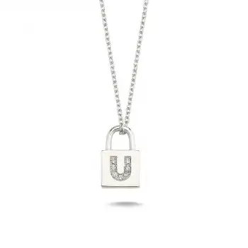 Diamond Lock Letter U Pendant Necklace
