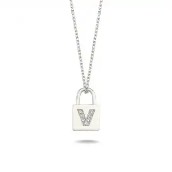 Diamond Lock Letter V Pendant Necklace