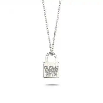 Diamond Lock Letter W Pendant Necklace
