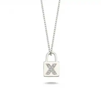 Diamond Lock Letter X Pendant Necklace
