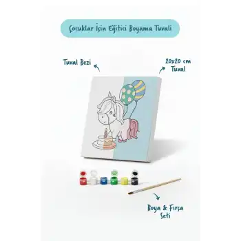 Doğum Günü Unicorn Boyama Tuvali – Şövalesiz Boya Seti 20x20