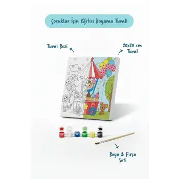 Dondurma Arabası Temalı Çocuk Boyama Tuvali – Şövalesiz Eğitici Boyama Seti 20x20 cm