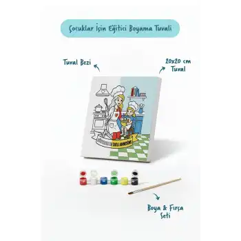 Dünyanın En Tatlı Annesine Temalı Eğitici Boyama Tuvali Şövalesiz Boya Seti 20x20 cm