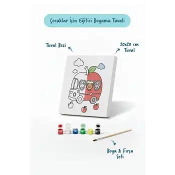 Elmalı Okul Servisi Boyama Tuvali – Şövalesiz Boya Seti 20x20