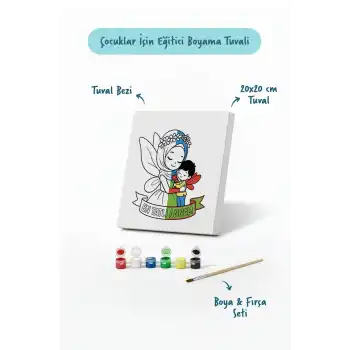 En Tatlı Annem Yazılı Eğitici Boyama Tuvali – Şövalesiz Boya Seti 20x20 cm