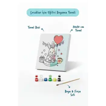 Kalpli Tavşancık Boyama Tuvali – Şövalesiz Boya Seti 20x20