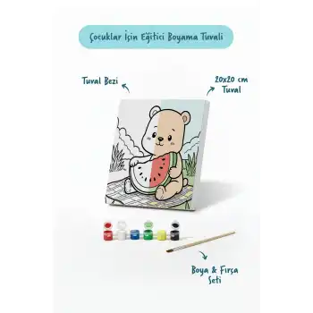 Karpuzlu Ayıcık Boyama Tuvali – Şövalesiz Boya Seti 20x20