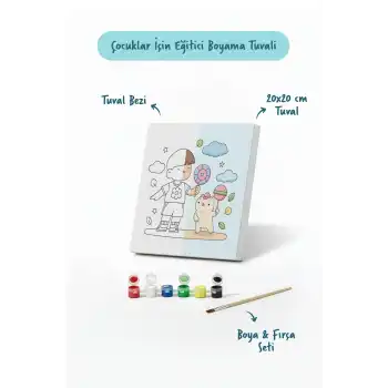 Lolipoplu Çocuk Boyama Tuvali – Şövalesiz Boya Seti 20x20