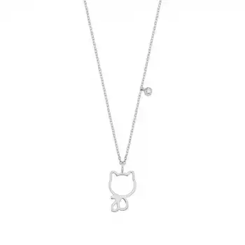 Minimal Diamond Cat Pendant Necklace