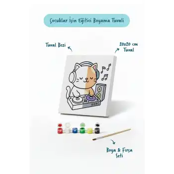 Müziksever Kedi Boyama Tuvali – Şövalesiz Boya Seti 20x20