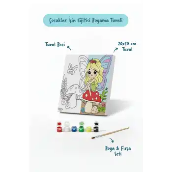 Peri Kızı Temalı Çocuk Boyama Tuvali – Şövalesiz Eğitici Boyama Seti 20x20 cm