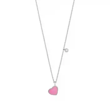 Pink Enamel Heart & Diamond Pendant Necklace