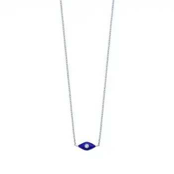 Purple Enamel Eye & Diamond Pendant Necklace