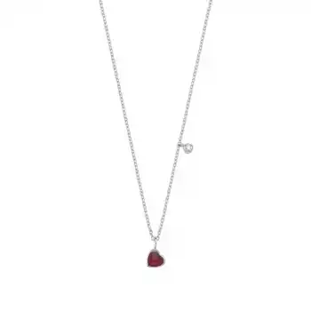 Red Enamel Heart & Diamond Pendant Necklace
