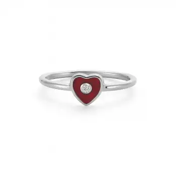 Red Enamel Heart Ring with Diamond Accent