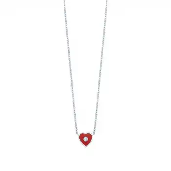 Red Enamel Heart with Diamond Pendant Necklace