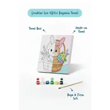 Sepette Tavşan Temalı Çocuk Boyama Tuvali – Şövalesiz Eğitici Boyama Seti 20x20 cm