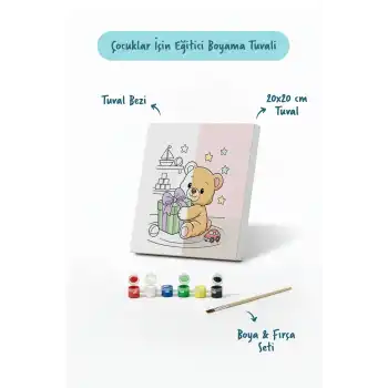 Sevimli Ayıcık Boyama Tuvali – Şövalesiz Boya Seti 20x20