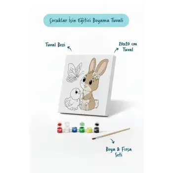 Sevimli Fil Temalı Çocuk Boyama Tuvali – Şövalesiz Eğitici Boyama Seti 20x20 cm