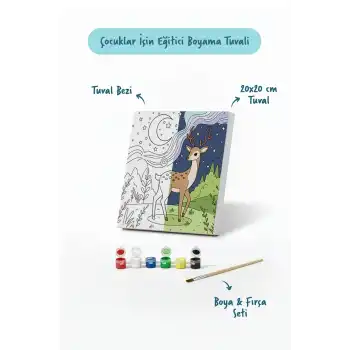 Sevimli Geyik Temalı Çocuk Boyama Tuvali – Şövalesiz Eğitici Boyama Seti 20x20 cm
