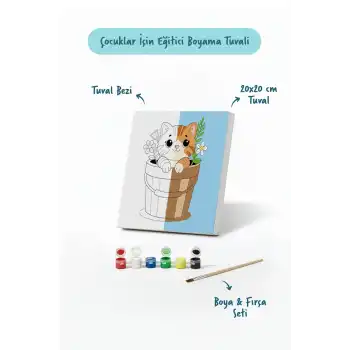 Sevimli Kedi Temalı Çocuk Boyama Tuvali – Şövalesiz Eğitici Boyama Seti 20x20 cm