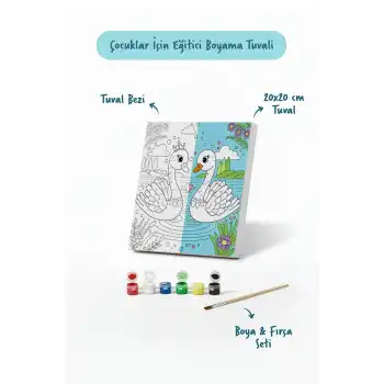Sevimli Kuğular Temalı Çocuk Boyama Tuvali – Şövalesiz Eğitici Boyama Seti 20x20 cm