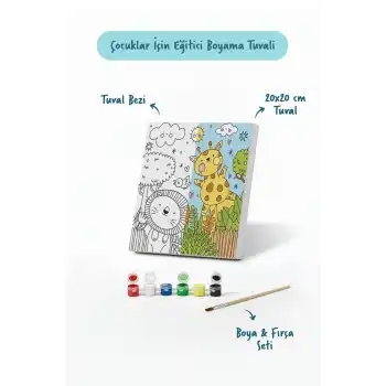 Sevimli Safari Hayvanları – Çocuk Boyama Tuvali Seti 20x20 cm