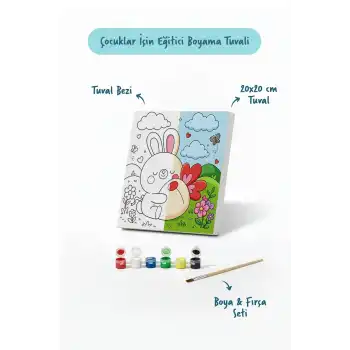 Sevimli Tavşan Boyama Tuvali – Şövalesiz Boya Seti 20x20