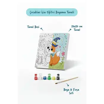 Sihirbaz Tilki Temalı Çocuk Boyama Tuvali – Şövalesiz Eğitici Boyama Seti 20x20 cm