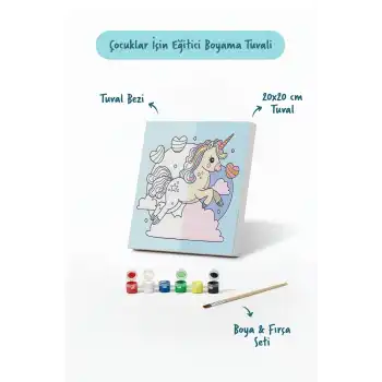 Sihirli Unicorn Boyama Tuvali – Şövalesiz Boya Seti 20x20