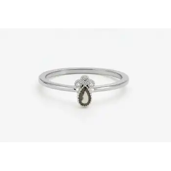 Smoky Quartz Teardrop & Diamond Accent Ring