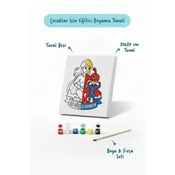 Süper Anne Temalı Boyama Tuvali Şövalesiz Boya Seti 20x20 cm