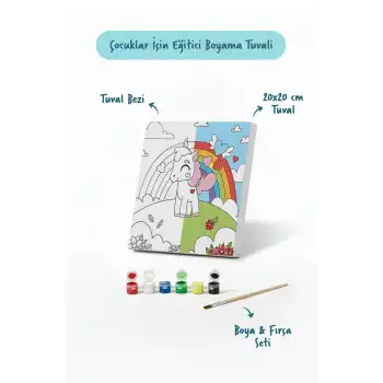 Unicorn Figürlü Çocuk Boyama Tuvali – Şövalesiz Boya Seti 20x20