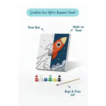 Uzay Roketi Boyama Tuvali – Şövalesiz Boya Seti 20x20