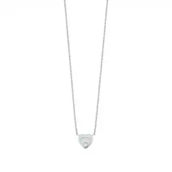 White Enamel Heart & Diamond Pendant Necklace