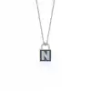 Diamond Lock Letter N Enamel Necklace