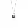 Diamond Lock Letter R Enamel Necklace