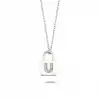 Diamond Lock Letter U Pendant Necklace