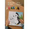 Penguen Temalı Çocuk Boyama Tuvali – Şövalesiz Eğitici Boyama Seti 20x20 cm