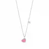 Pink Enamel Heart & Diamond Pendant Necklace