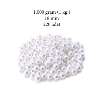 1.000 gram (1 kg.) 18mm Beyaz Renk Plastik İnci Boncuk Çanta ve Takı Yapım Boncuğu (~220 adet)