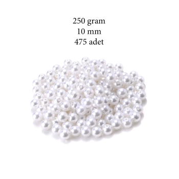 250 gram 10mm Beyaz Renk Plastik İnci Boncuk Çanta ve Takı Yapım Boncuğu (~475 adet)