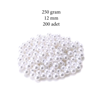250 gram 12mm Beyaz Renk Plastik İnci Boncuk Çanta ve Takı Yapım Boncuğu (~200 adet)