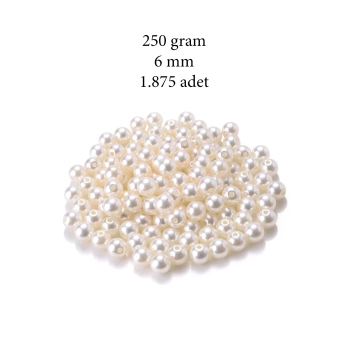 250 gram 6mm Krem Renk Plastik İnci Boncuk Çanta ve Takı Yapım Boncuğu (~1.875 adet)