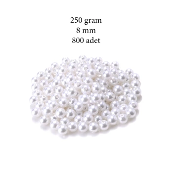 250 gram 8mm Beyaz Renk Plastik İnci Boncuk Çanta ve Takı Yapım Boncuğu (~800 adet)