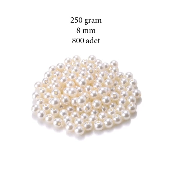 250 gram 8mm Krem Renk Plastik İnci Boncuk Çanta ve Takı Yapım Boncuğu (~800 adet)