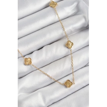 316L Çelik Yonca Model Gold Renk Kadın Kolye